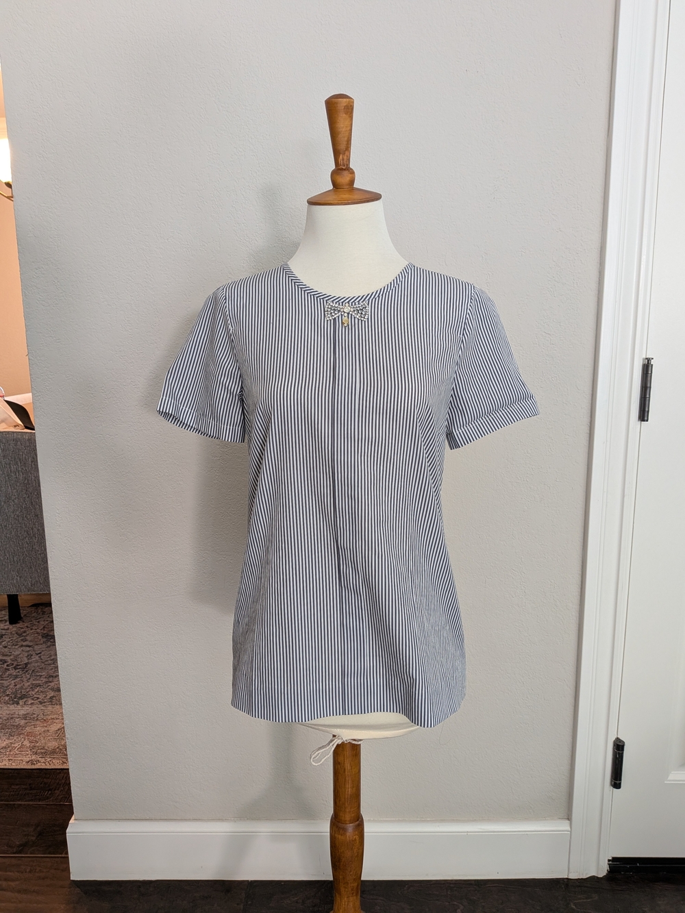 J. Crew Blue and White Pinstripe Short Sleeve Top